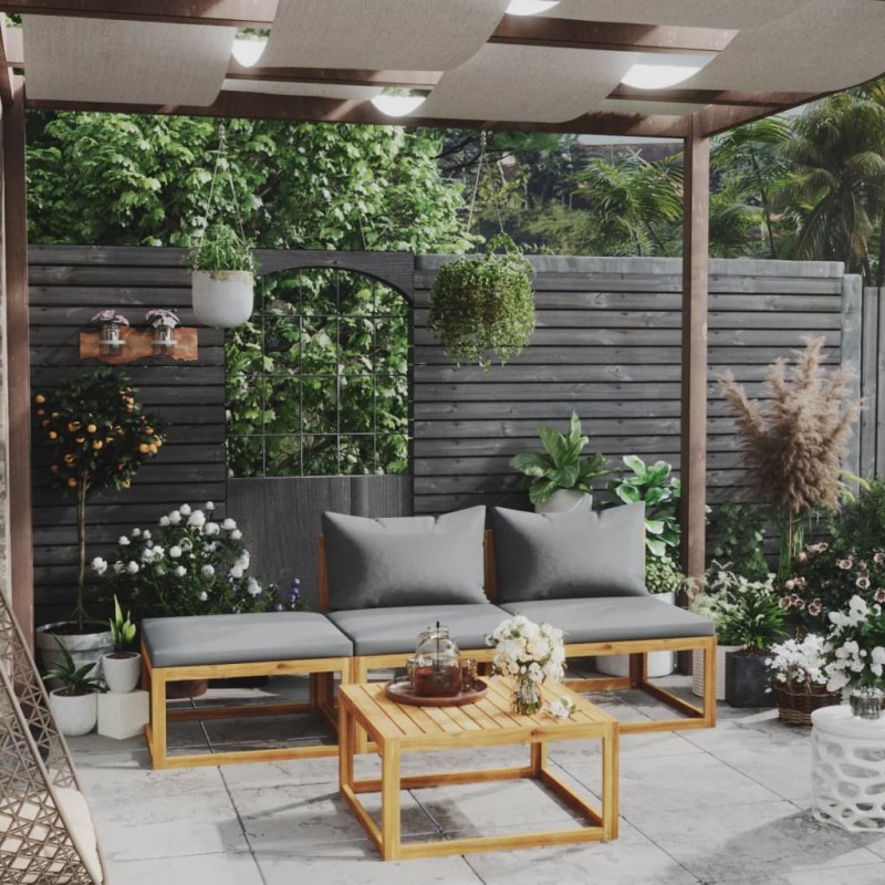 vidaXL Muebles de jardín 4 pzas cojines crema madera maciza de acacia vidaXL Muebles de jardín 4 pzas cojines crema madera maciza de acacia