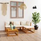 vidaXL Muebles de jardín 5 pzas cojines crema madera maciza de acacia vidaXL Muebles de jardín 5 pzas cojines crema madera maciza de acacia
