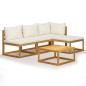 vidaXL Muebles de jardín 5 pzas cojines crema madera maciza de acacia vidaXL Muebles de jardín 5 pzas cojines crema madera maciza de acacia