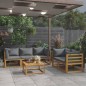 vidaXL Muebles de jardín 6 pzas cojines crema madera maciza de acacia vidaXL Muebles de jardín 6 pzas cojines crema madera maciza de acacia