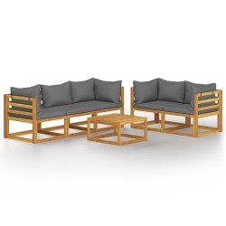 vidaXL Muebles de jardín 6 pzas cojines crema madera maciza de acacia