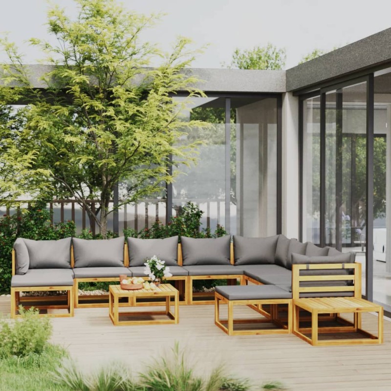 vidaXL Muebles de jardín 12 pzas cojines madera maciza de acacia vidaXL Muebles de jardín 12 pzas cojines madera maciza de acacia