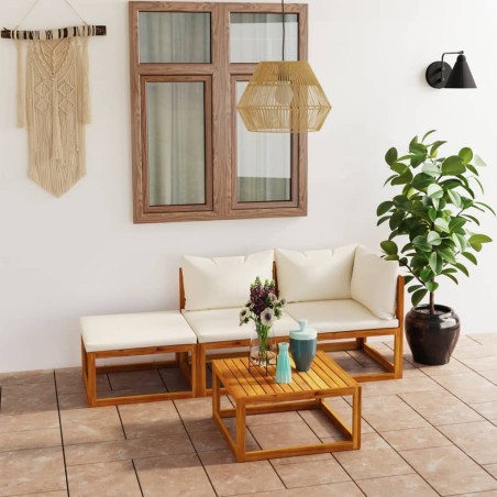 vidaXL Muebles de jardín 4 pzas cojines crema madera maciza de acacia 