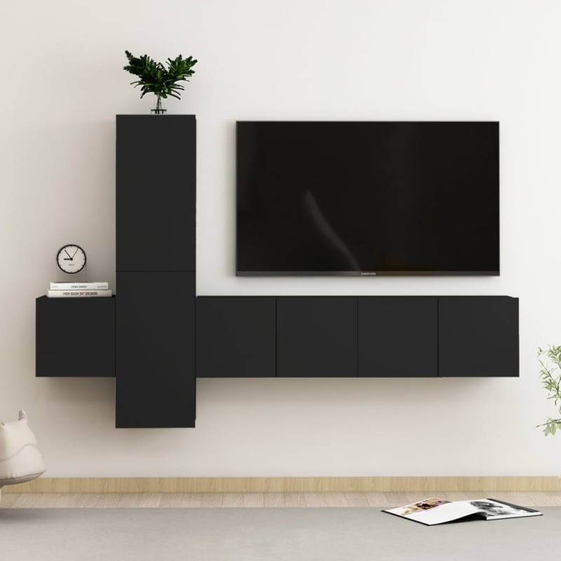 vidaXL Set de muebles de salón TV 5 piezas madera de ingeniería negro vidaXL Set de muebles de salón TV 5 piezas madera de ingeniería negro