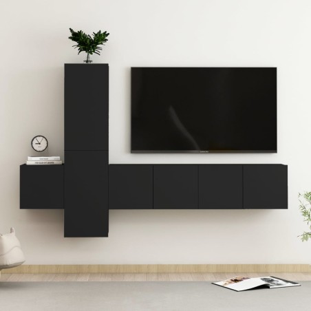 vidaXL Set de muebles de salón TV 5 piezas madera de ingeniería negro