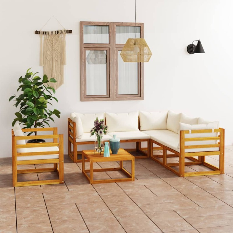 vidaXL Muebles de jardín 7 pzas cojines crema madera maciza de acacia vidaXL Muebles de jardín 7 pzas cojines crema madera maciza de acacia