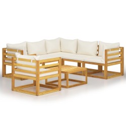 vidaXL Muebles de jardín 7 pzas cojines crema madera maciza de acacia 
