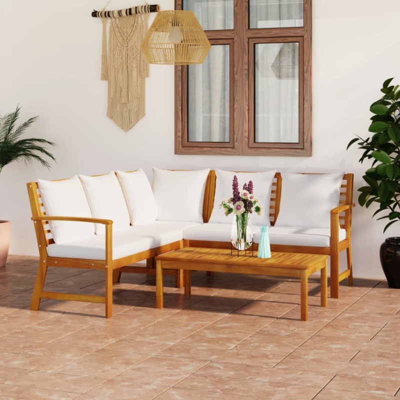 vidaXL Muebles de jardín 4 pzas cojines crema madera maciza de acacia vidaXL Muebles de jardín 4 pzas cojines crema madera maciza de acacia