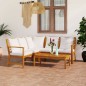 vidaXL Muebles de jardín 4 pzas cojines crema madera maciza de acacia vidaXL Muebles de jardín 4 pzas cojines crema madera maciza de acacia