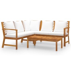 vidaXL Muebles de jardín 4 pzas cojines crema madera maciza de acacia 