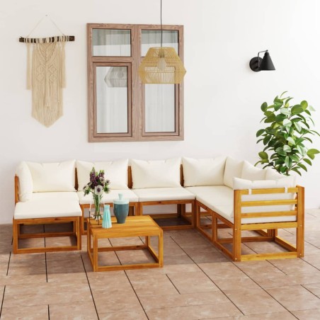 vidaXL Muebles de jardín 8 pzas cojines crema madera maciza de acacia 