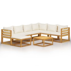 vidaXL Muebles de jardín 8 pzas cojines crema madera maciza de acacia 