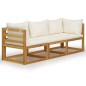vidaXL Sofá jardín 3 plazas con cojín madera maciza acacia color crema vidaXL Sofá jardín 3 plazas con cojín madera maciza acacia color crema