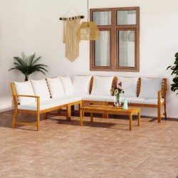 vidaXL Muebles de jardín 6 pzas cojines crema madera maciza de acacia 