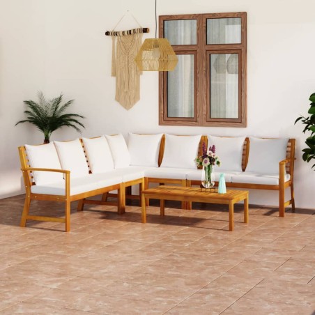 vidaXL Muebles de jardín 6 pzas cojines crema madera maciza de acacia 