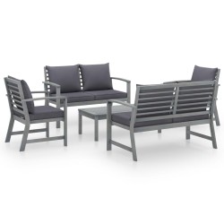 vidaXL Muebles de jardín 5 pzas cojines gris madera maciza de acacia 