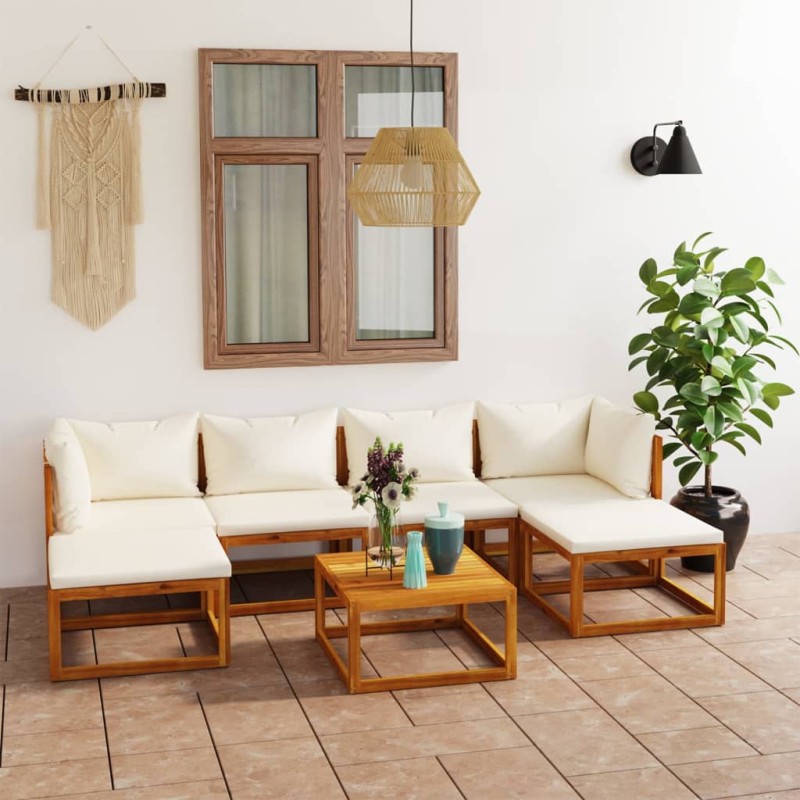 vidaXL Muebles de jardín 7 pzas cojines crema madera maciza de acacia vidaXL Muebles de jardín 7 pzas cojines crema madera maciza de acacia