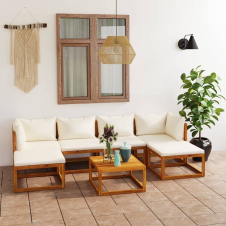 vidaXL Muebles de jardín 7 pzas cojines crema madera maciza de acacia 
