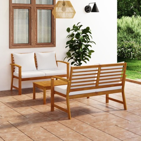 vidaXL Muebles de jardín 3 pzas cojines madera maciza de acacia