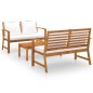 vidaXL Muebles de jardín 3 pzas cojines madera maciza de acacia vidaXL Muebles de jardín 3 pzas cojines madera maciza de acacia