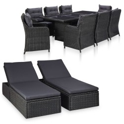 vidaXL Juego de comedor para jardín 11 piezas ratán sintético negro