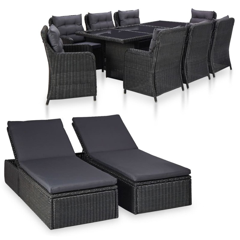 vidaXL Juego de comedor para jardín 11 piezas ratán sintético negro vidaXL Juego de comedor para jardín 11 piezas ratán sintético negro