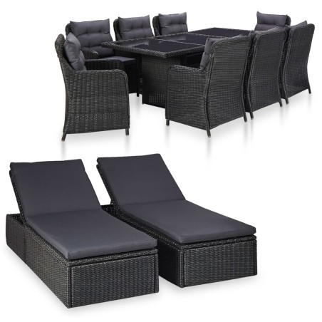 vidaXL Juego de comedor para jardín 11 piezas ratán sintético negro