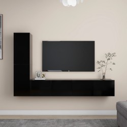 vidaXL Set de muebles de salón TV 4 pzas madera de ingeniería negro