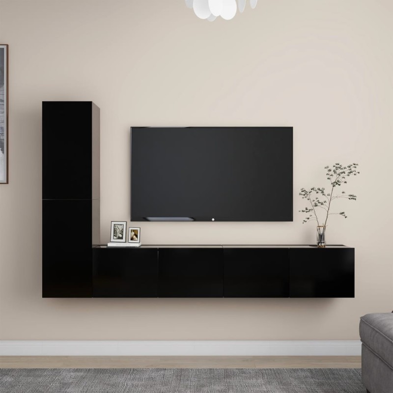 vidaXL Set de muebles de salón TV 4 pzas madera de ingeniería negro vidaXL Set de muebles de salón TV 4 pzas madera de ingeniería negro