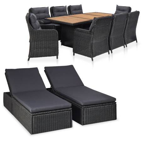 vidaXL Juego de comedor de jardín 11 piezas ratán sintético negro