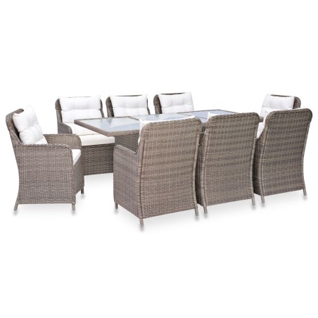 vidaXL Conjunto de comedor de jardín 9 piezas ratán sintético marrón