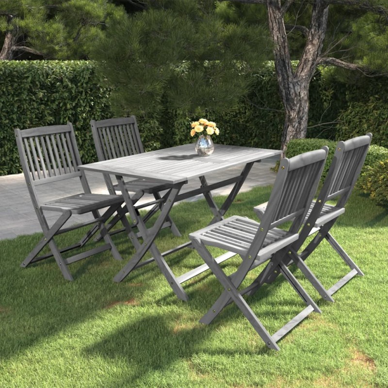 vidaXL Juego de comedor de jardín 5 pzas madera maciza de acacia gris vidaXL Juego de comedor de jardín 5 pzas madera maciza de acacia gris