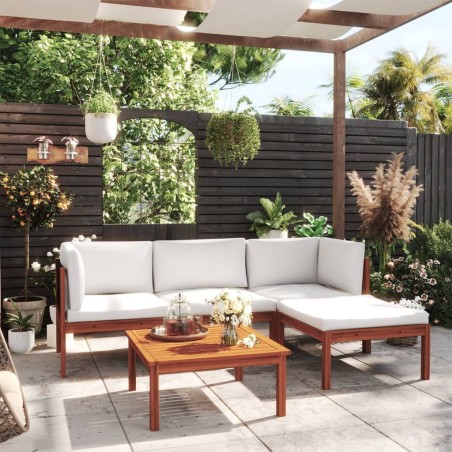 vidaXL Muebles de jardín 5 pzas cojines crema madera maciza de acacia 