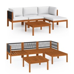 vidaXL Muebles de jardín 5 pzas cojines crema madera maciza de acacia 