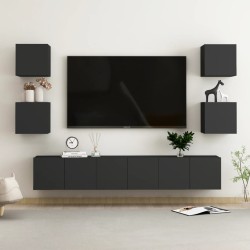 vidaXL Set de muebles de salón TV 7 pzas madera de ingeniería negro