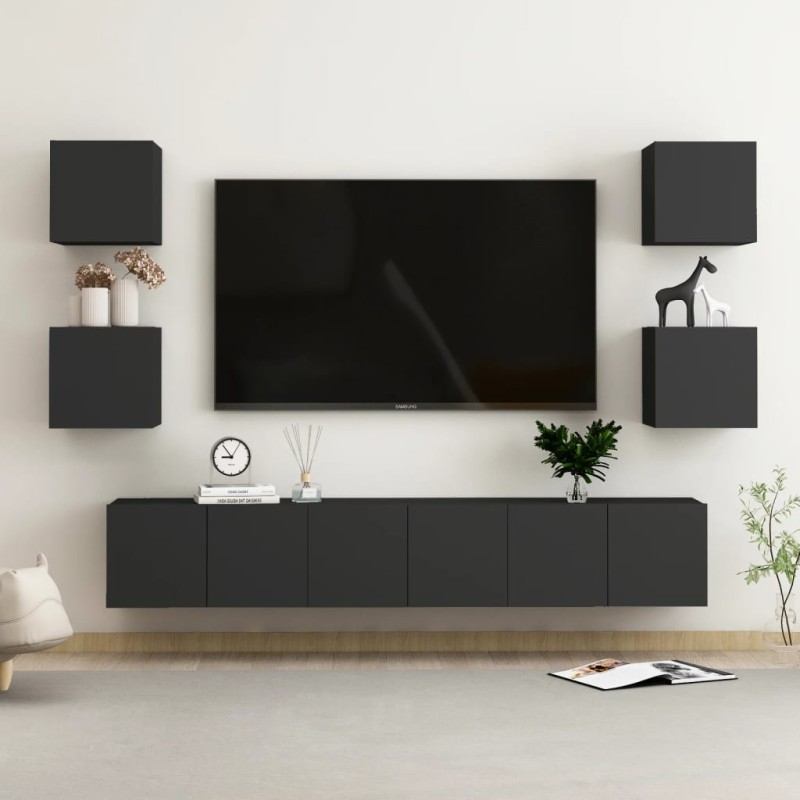 vidaXL Set de muebles de salón TV 7 pzas madera de ingeniería negro vidaXL Set de muebles de salón TV 7 pzas madera de ingeniería negro
