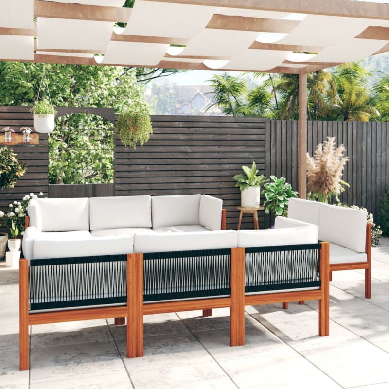 vidaXL Muebles de jardín 9 pzas cojines crema madera maciza de acacia vidaXL Muebles de jardín 9 pzas cojines crema madera maciza de acacia