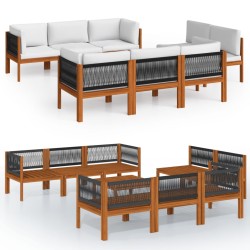 vidaXL Muebles de jardín 9 pzas cojines crema madera maciza de acacia 