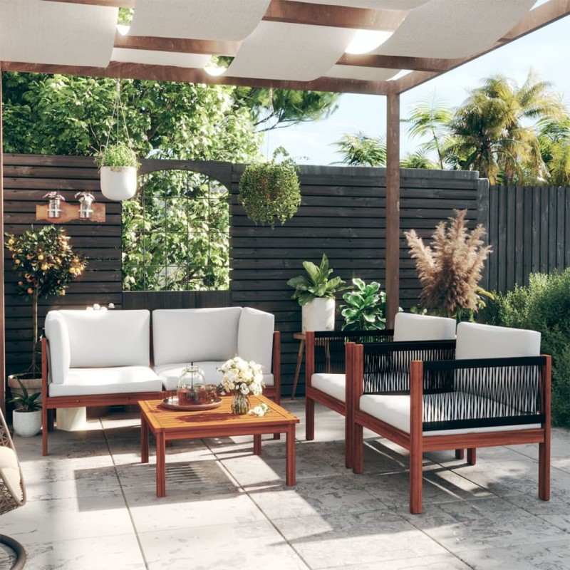 vidaXL Muebles de jardín 5 pzas cojines crema madera maciza de acacia vidaXL Muebles de jardín 5 pzas cojines crema madera maciza de acacia