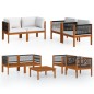 vidaXL Muebles de jardín 5 pzas cojines crema madera maciza de acacia vidaXL Muebles de jardín 5 pzas cojines crema madera maciza de acacia