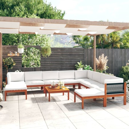 vidaXL Muebles de jardín 11 pzas cojines crema madera maciza acacia 