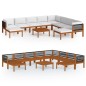vidaXL Muebles de jardín 11 pzas cojines crema madera maciza acacia 