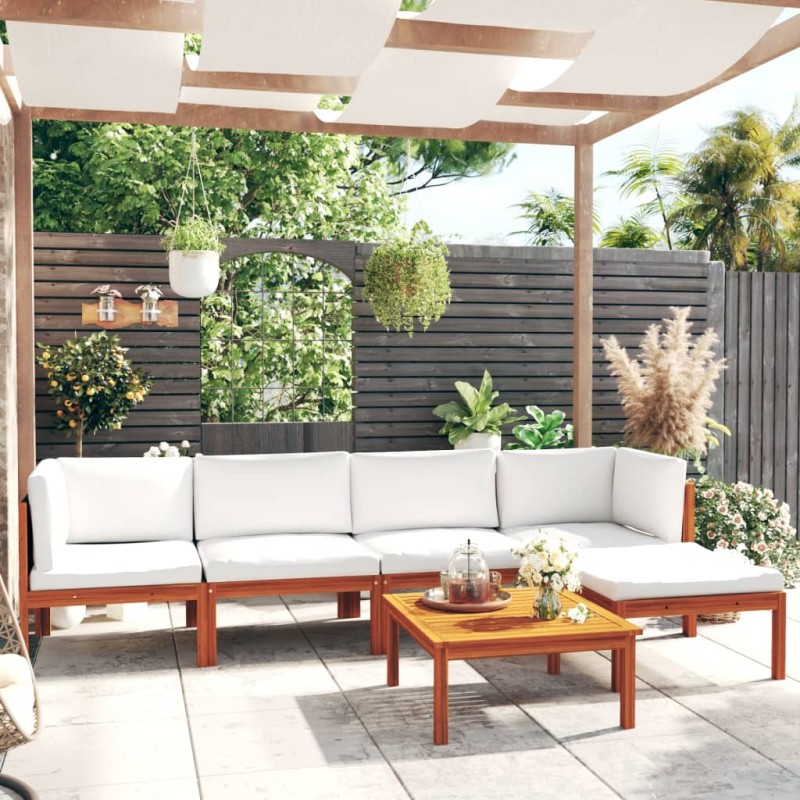 vidaXL Muebles de jardín 6 pzas cojines crema madera maciza de acacia vidaXL Muebles de jardín 6 pzas cojines crema madera maciza de acacia