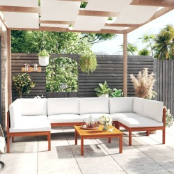 vidaXL Muebles de jardín 7 pzas cojines crema madera maciza de acacia 