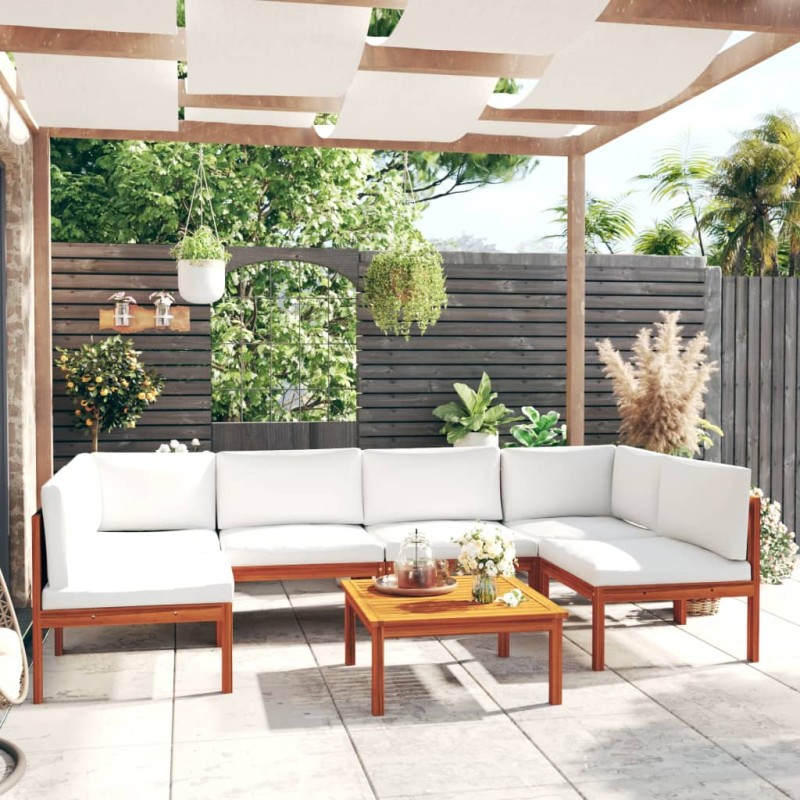 vidaXL Muebles de jardín 7 pzas cojines crema madera maciza de acacia vidaXL Muebles de jardín 7 pzas cojines crema madera maciza de acacia