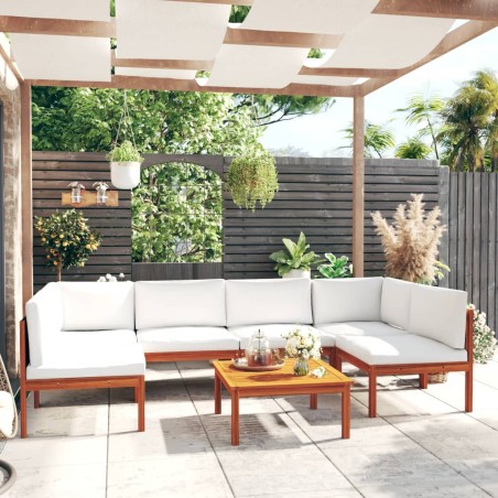 vidaXL Muebles de jardín 7 pzas cojines crema madera maciza de acacia 