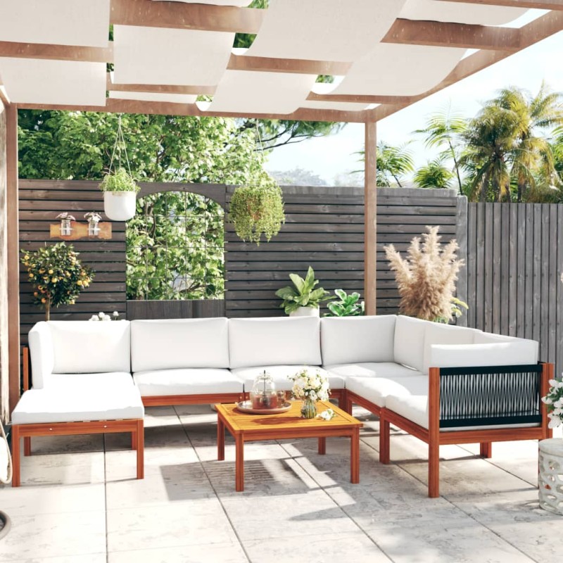 vidaXL Muebles de jardín 8 pzas cojines crema madera maciza de acacia vidaXL Muebles de jardín 8 pzas cojines crema madera maciza de acacia