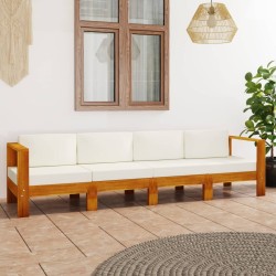 vidaXL Sofá de jardín de 4 plazas con cojín crema madera maciza acacia