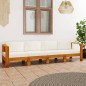 vidaXL Sofá de jardín de 4 plazas con cojín crema madera maciza acacia