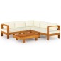 vidaXL Muebles de jardín 6 pzas cojines blanco crema madera de acacia vidaXL Muebles de jardín 6 pzas cojines blanco crema madera de acacia